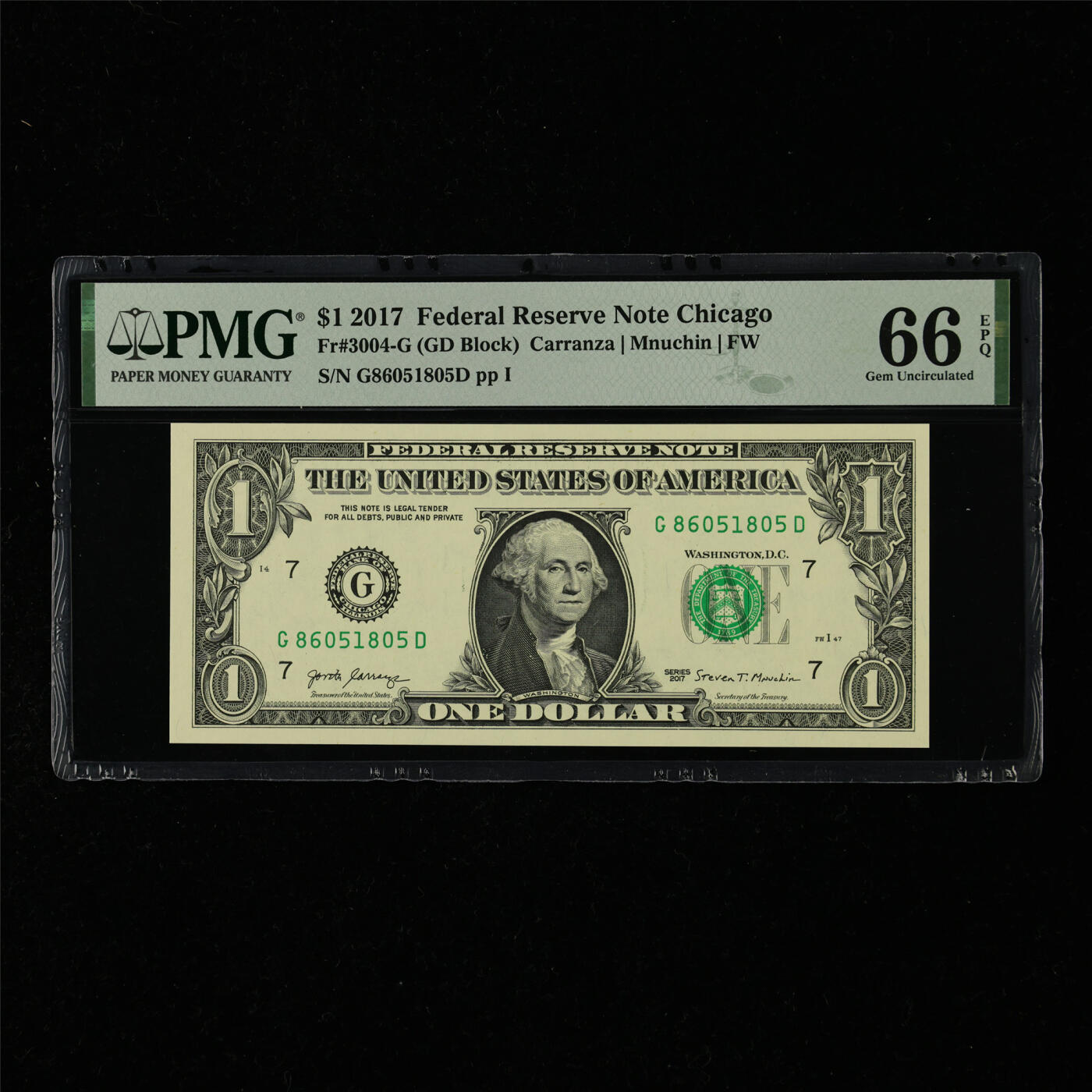 【亘邦集藏】第218期拍卖 2017年 美国1美元 PMG 66EPQ G86051805D