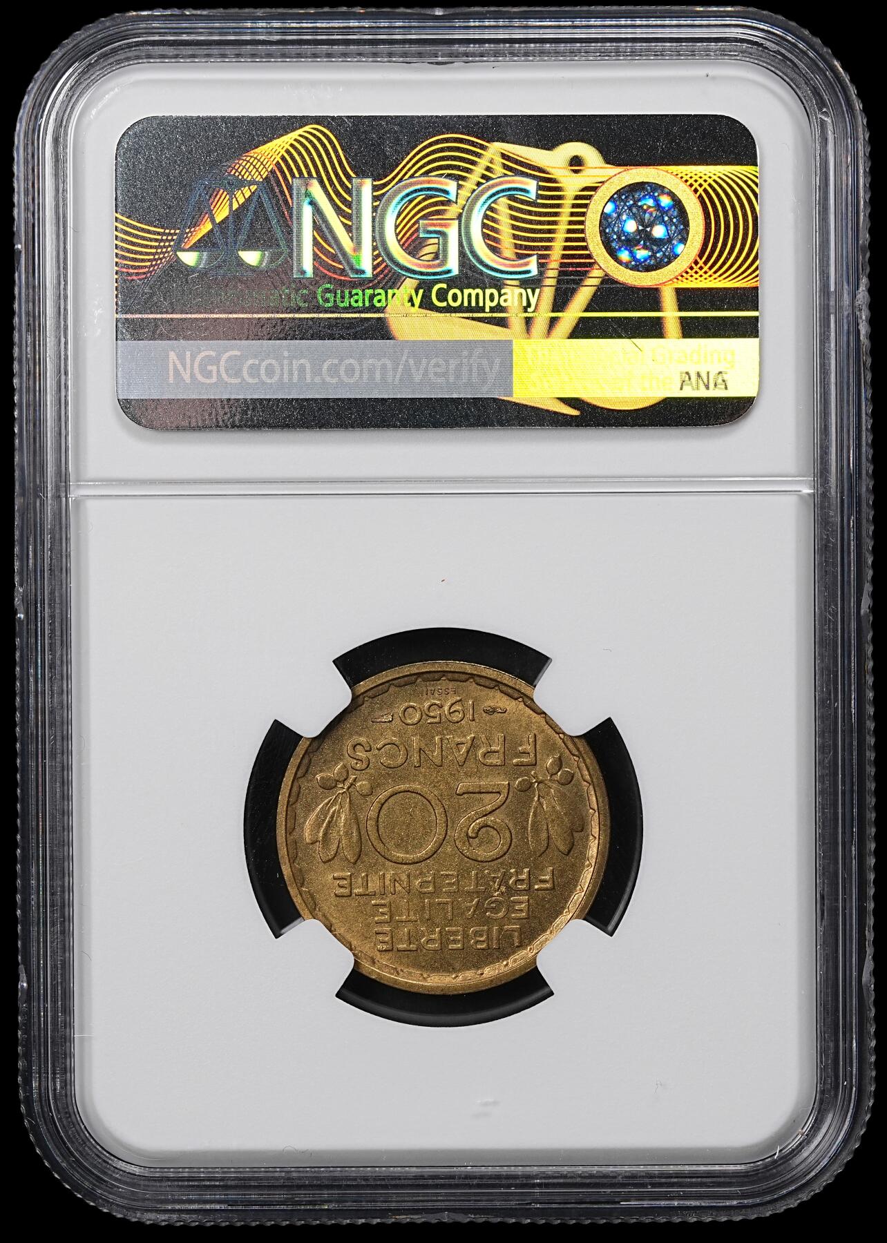 修遠堂世界钱币第九十九期 NGC MS65 1950年法国20法郎样币 ESSAI