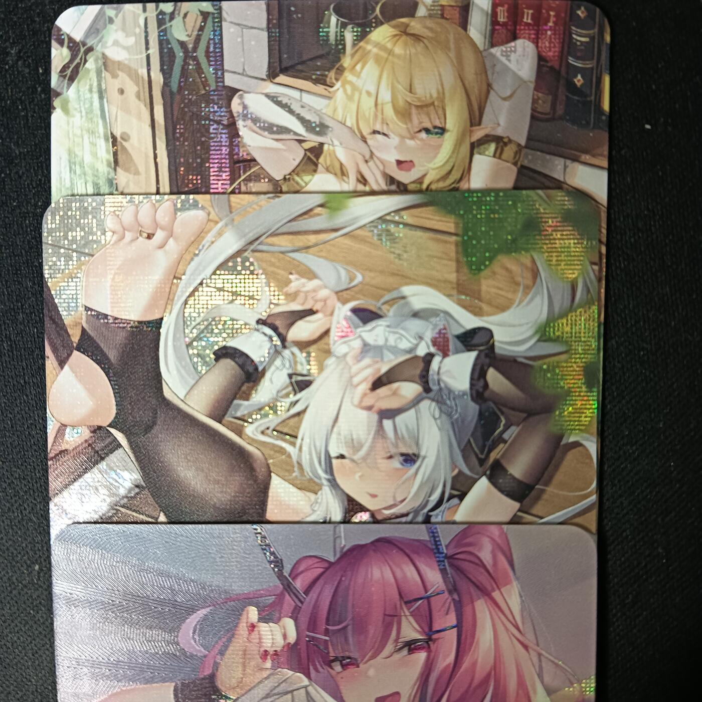 花开卡拍第53期（12月28号周日截拍，品控勿拍!!!拍品不寄存，运费5元，自制卡难免瑕疵，可能存在轻微撞角爆边等出厂瑕疵，品控介意勿拍！） 动漫美少女 小套3张 纱布闪