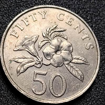 泉币菌-第155场-精品福利场 - 胡姬花 兰花 新加坡50分白铜植物硬币  24.7毫米 铜钱纪念币