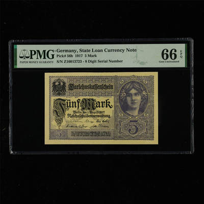 【亘邦集藏】第218期拍卖 - 1917年德国5马克 PMG 66EPQ Z16013723