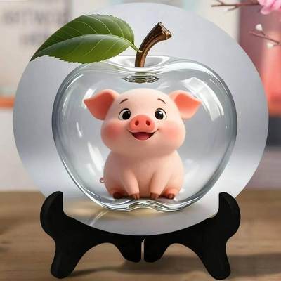 放漏，30.30CM，带底座 - 十二生肖可爱卡通圆形摆台非玻璃送朋友同学颜值礼物相框木质摆件