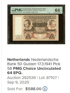 【Blue Auction】世界纸币精拍第769期——18级TOP拍卖/信誉/品质/专业/高效💫   荷兰 1941年首年 50盾 吃牡蛎的小女孩 PMG64EPQ 全新原票 设计非常漂亮经典