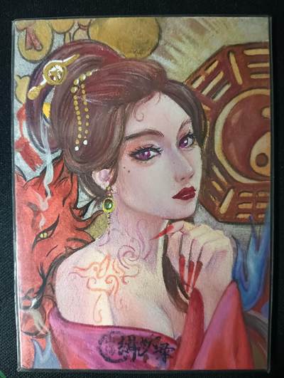 花开卡拍第53期（12月28号周日截拍，品控勿拍!!!拍品不寄存，运费5元，自制卡难免瑕疵，可能存在轻微撞角爆边等出厂瑕疵，品控介意勿拍！） - 手绘卡 画师：Ranna 和服美女