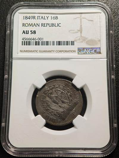 【德藏】世界币章拍卖第159期(元旦专场拍卖) - 1849年 罗马共和国发行的16巴乔基银币 NGC AU58 状态极佳 稀少品种