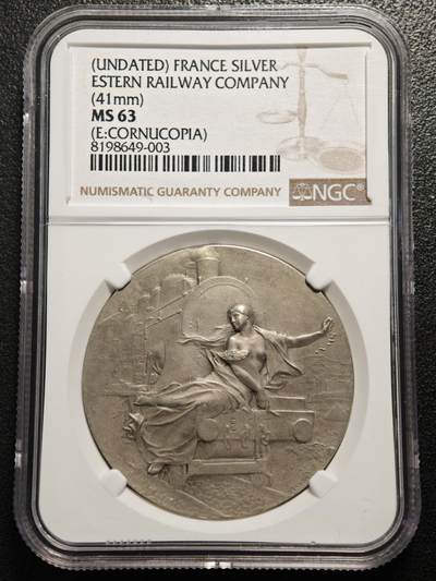 【德藏】世界币章拍卖第159期(元旦专场拍卖) - 19世纪 法国化学工业公司扩建东部铁路纪念银章 NGC MS63 磨砂质感