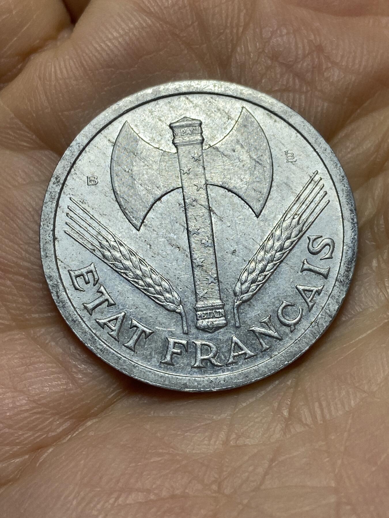 2025年第一百四十三场(总第一百六十九场）外国好品散币场(免佣金) 法国1944年2法郎(维希傀儡政府时期，B标博蒙莱罗热造)