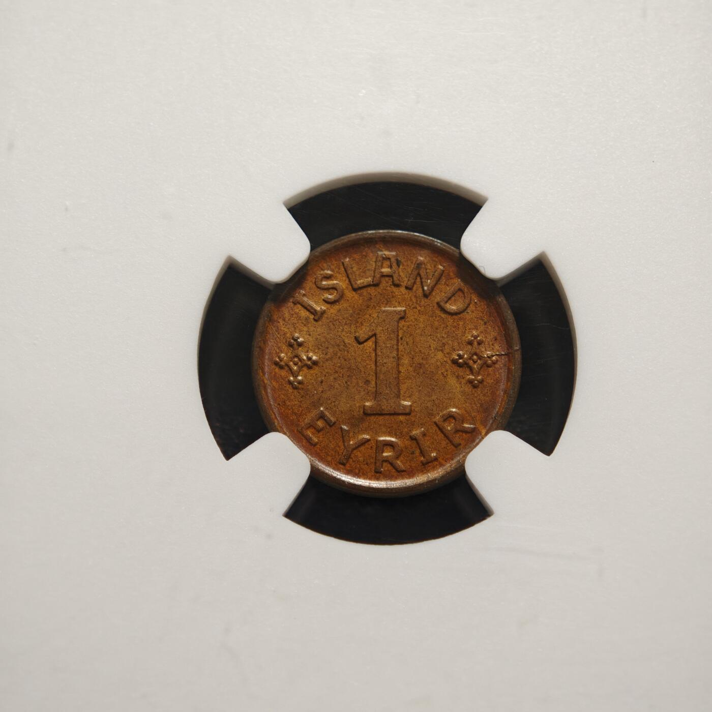 【德藏】世界币章拍卖第159期(元旦专场拍卖) 1926年 冰岛1埃铜币 NGC MS64BN 状态极佳