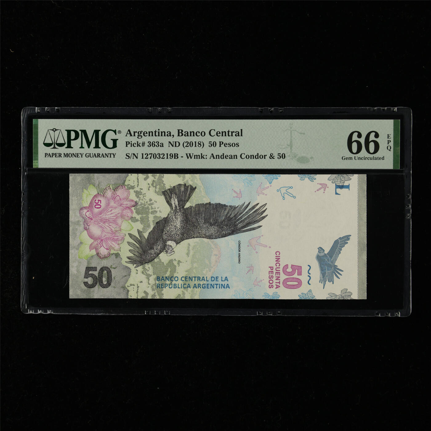 【亘邦集藏】第218期拍卖 2018年 阿根廷50比索 PMG 66EPQ 12703219B