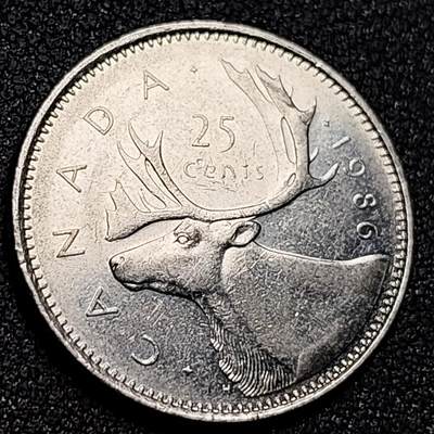 泉币菌-第155场-精品福利场 - 带光美品 高币值 加拿大1986年1/4加拿大元 伊丽莎白二世 驯鹿 24mm