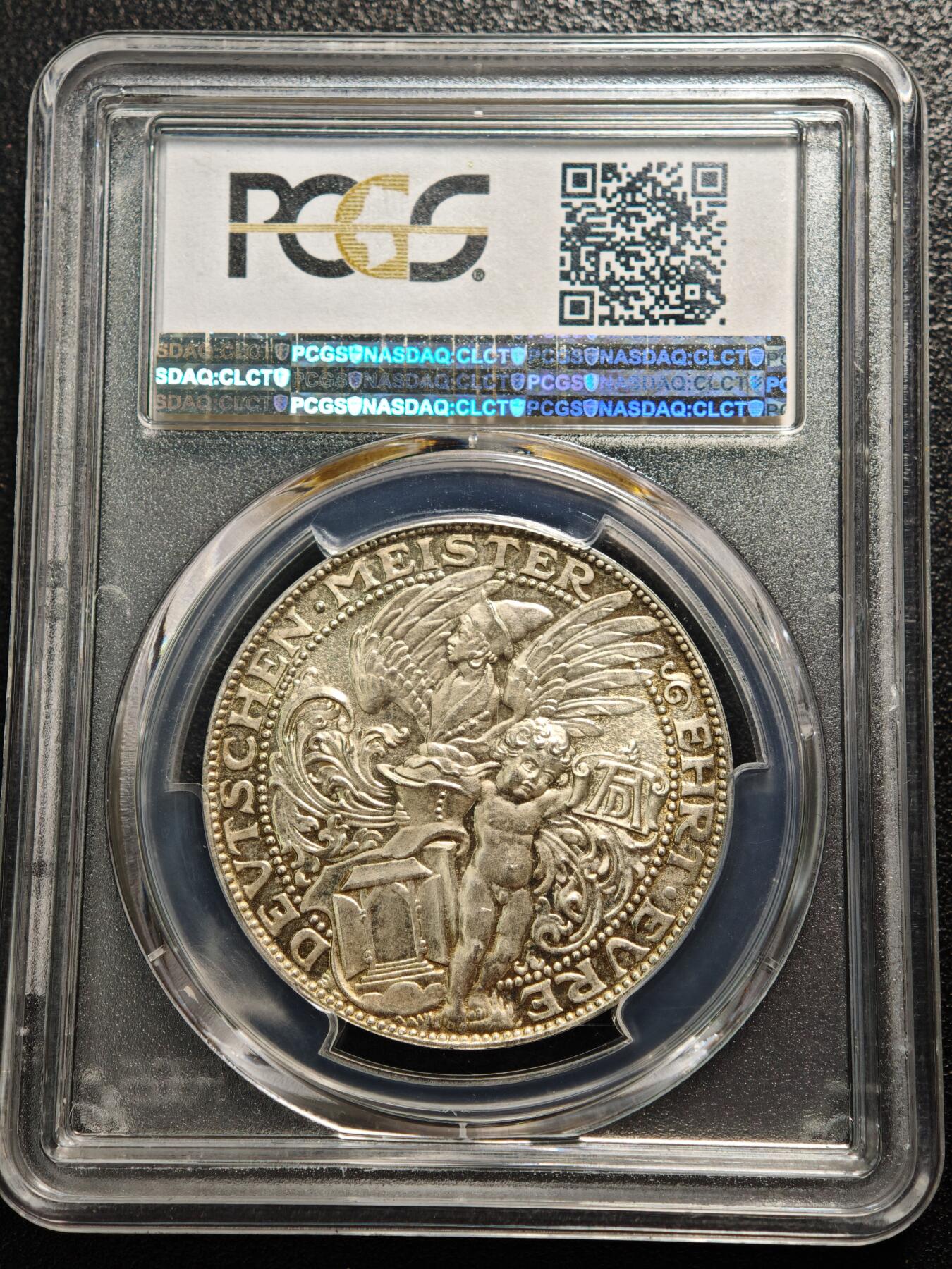 【德藏】世界币章拍卖第159期(元旦专场拍卖) 1928年 德国艺术大师丢勒天使纪念银章 名家卡尔歌茨作品 PCGS SP65 淡黄油包浆 经典品种