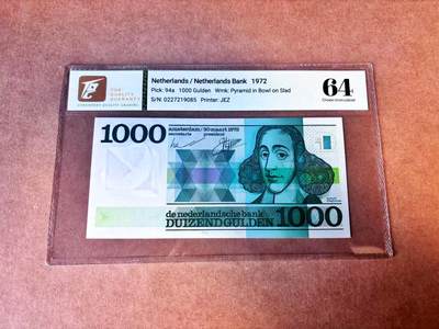 【Blue Auction】世界纸币精拍第769期——18级TOP拍卖/信誉/品质/专业/高效💫 -   荷兰 1972年1000盾 斯宾诺莎 TQG64