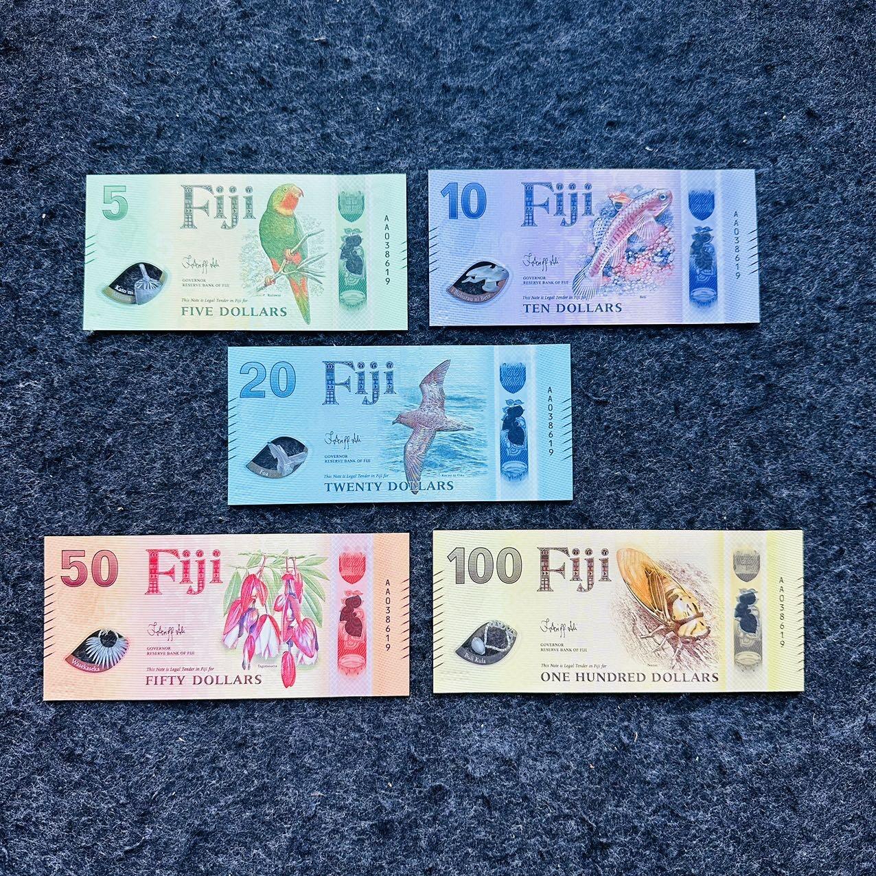 🇫🇯🇫🇰2530￥￥福克兰群岛2025年和斐济2026年全套Polymer塑料钞 AA038619