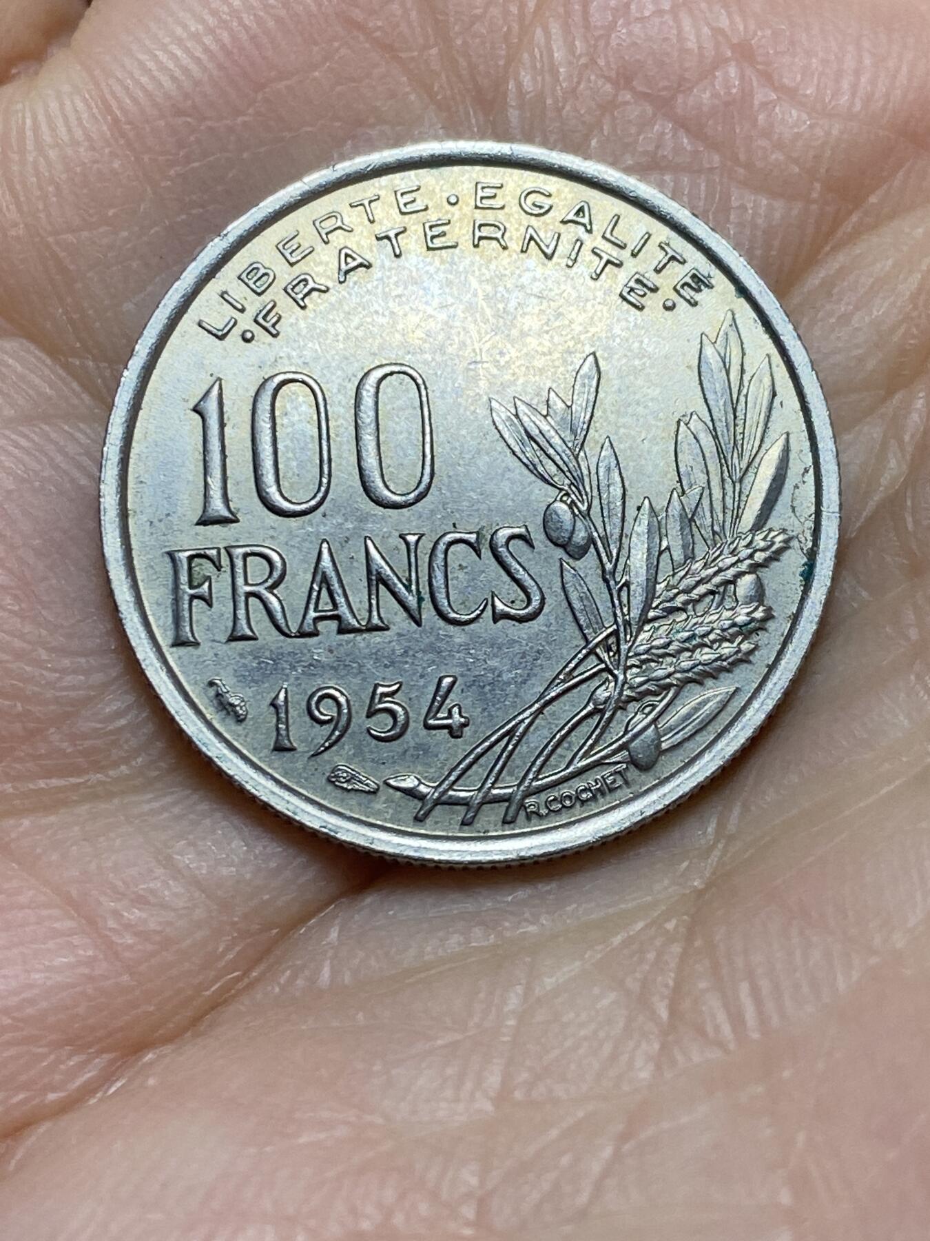 2025年第一百四十三场(总第一百六十九场）外国好品散币场(免佣金) 法兰西第四共和国1954年100法郎