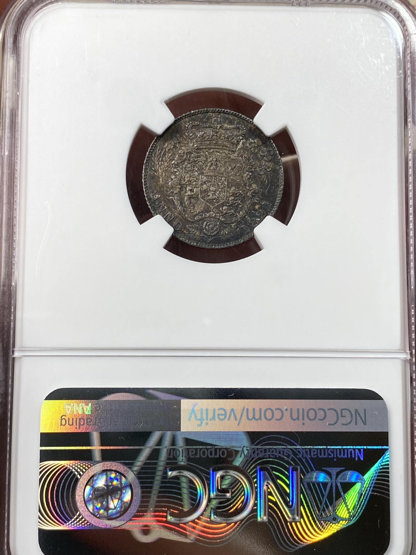 万国钱币拍卖第058期（万国新年大拍） NGC MS65 1821年英国乔治四世三花6便士银币 原味天鹅绒五彩BU收藏品质