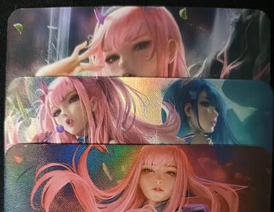 花开卡拍第53期（12月28号周日截拍，品控勿拍!!!拍品不寄存，运费5元，自制卡难免瑕疵，可能存在轻微撞角爆边等出厂瑕疵，品控介意勿拍！） - 背面艺术卡 02 一套3张 彩闪