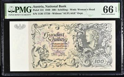 🐍甜小邱世界纸币收藏🐍第138期精品场💐 - PMG66 奥地利 100先令 1949