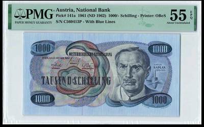 【Blue Auction】世界纸币精拍第769期——18级TOP拍卖/信誉/品质/专业/高效💫 - 【无47】奥地利 1961年1000先令 卡普兰 PMG55EPQ 原票 经典品种