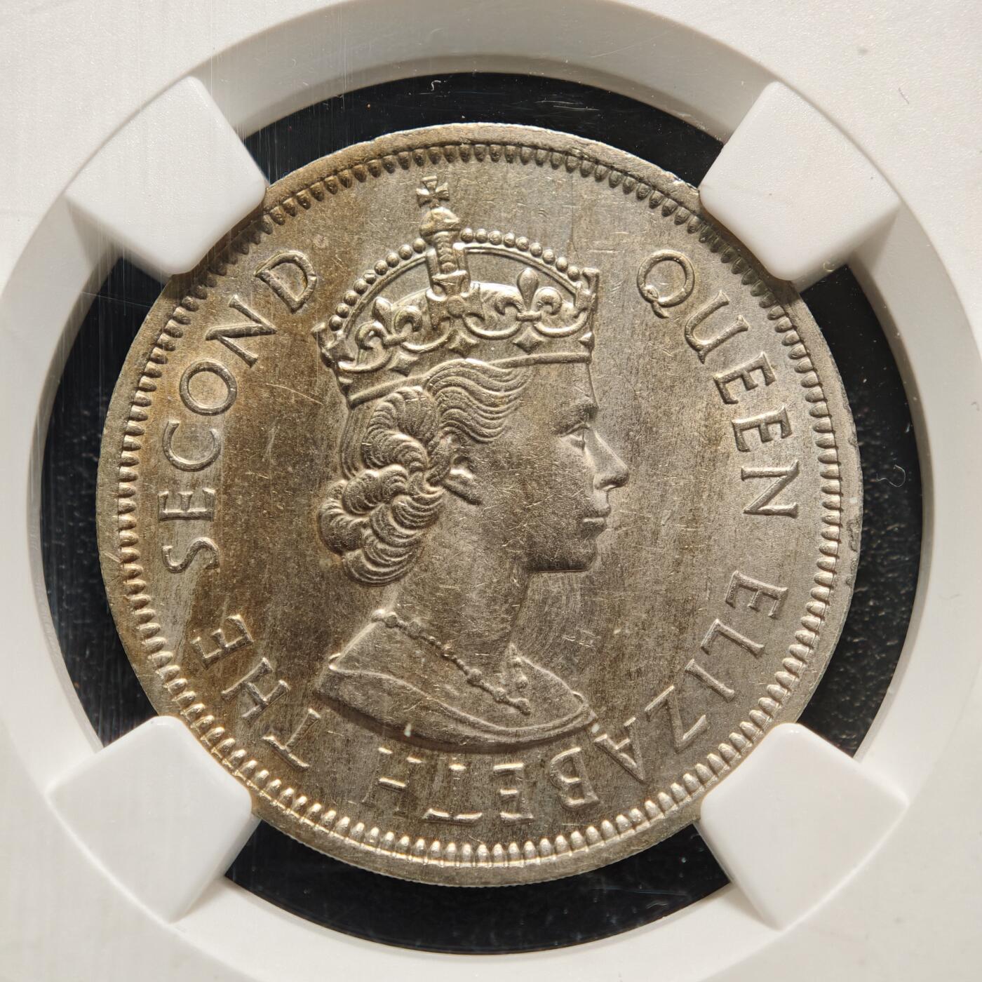 【德藏】世界币章拍卖第159期(元旦专场拍卖) 1960年 中国香港维多利亚二世壹圆镍币 NGC MS63 原光强