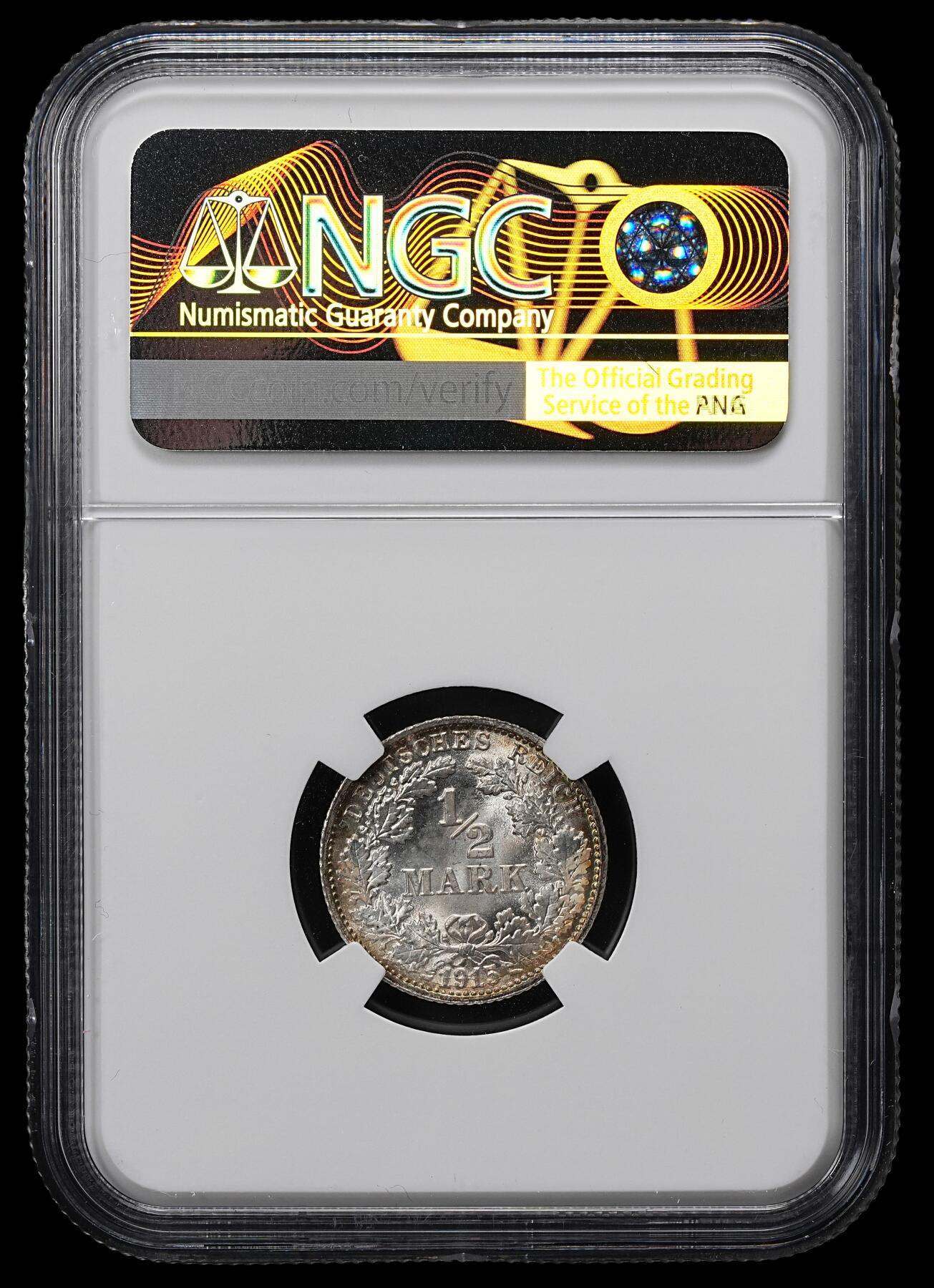 修遠堂世界钱币第九十九期 NGC MS67 1915年德国1/2马克银币 F厂铭