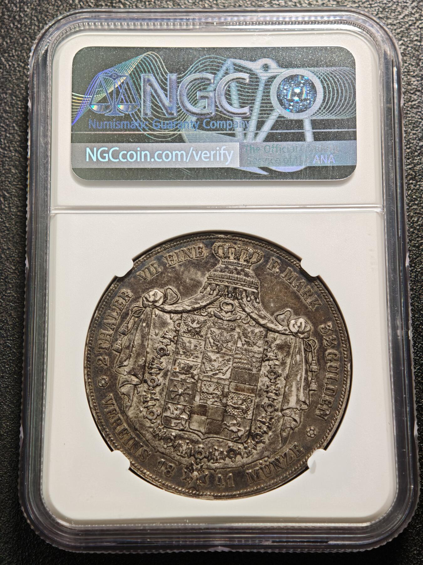 【德藏】世界币章拍卖第159期(元旦专场拍卖) 1841年 德国普鲁士威廉四世2泰勒大银币 NGC XF45 原味老包浆 状态极佳