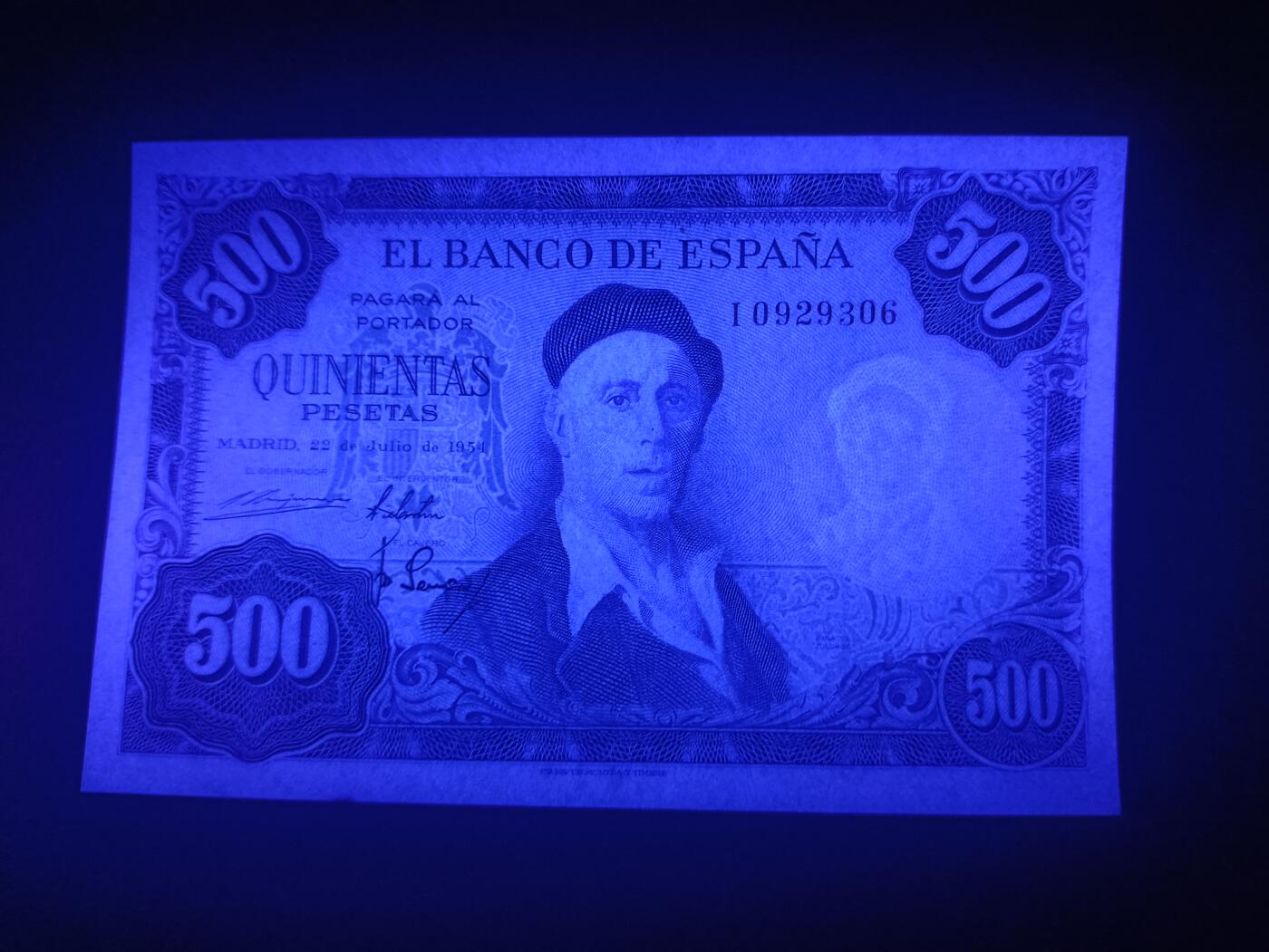 2026首期，总第211期 西班牙1954版500比塞塔UNC无47，画家朱洛加和他的托雷多城堡画作