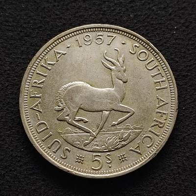 【全场包邮】纯粹捡漏拍491场（免费代拍第28场） - 南非1957年女王5先令羚羊克朗型（38.61毫米28.28克）银币
