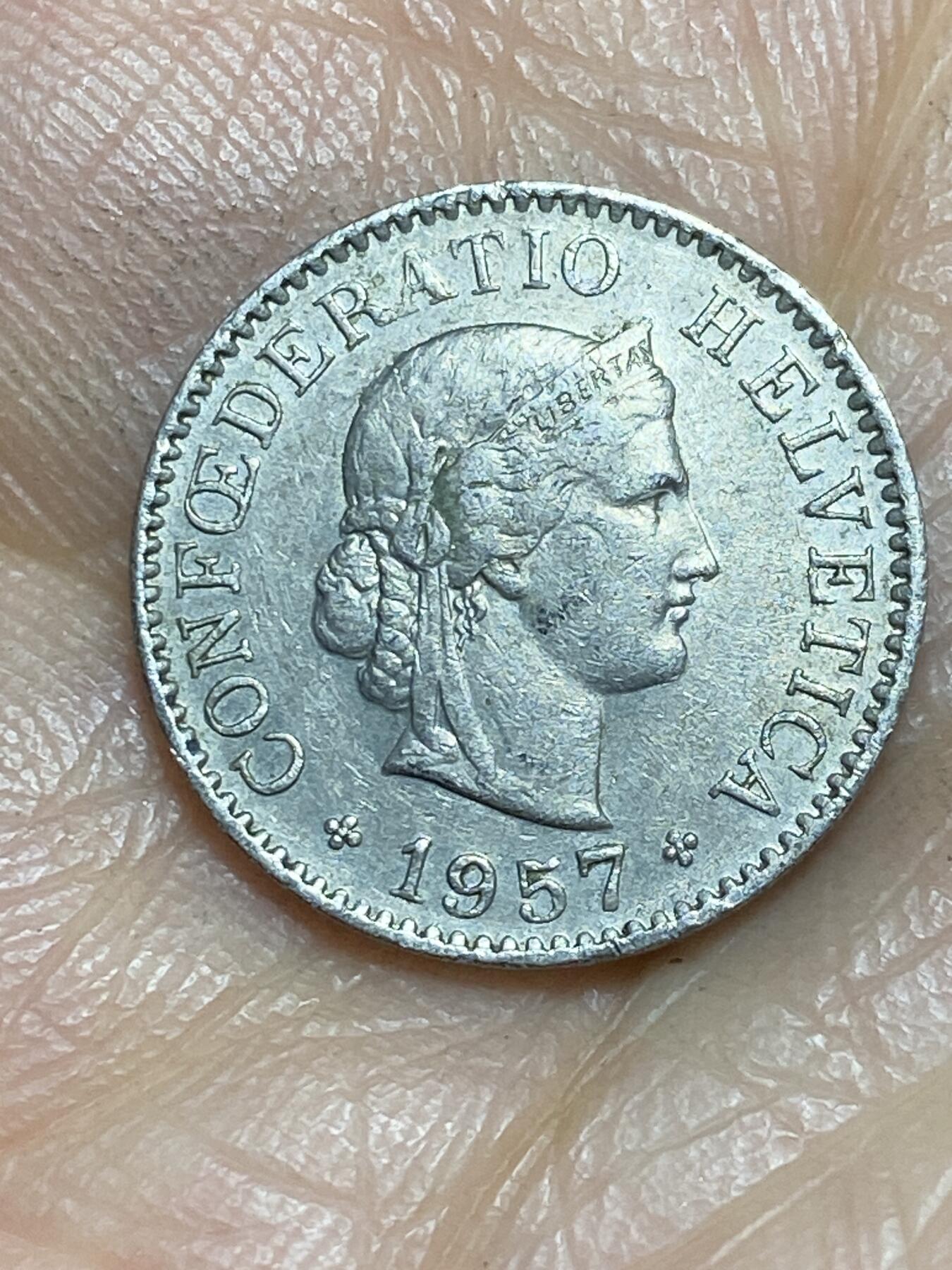 2026年第一场(总第一百七十场）外国好品散币场(免佣金) 瑞士🇨🇭1957年5拉彭(第二版，B标伯尔尼造)