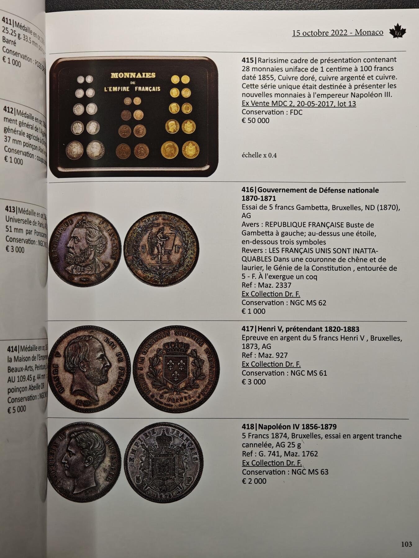 【德藏】世界币章拍卖第159期(元旦专场拍卖) 2022年 MONACO钱币拍卖会图录 全彩铜板纸印刷 全书约224页