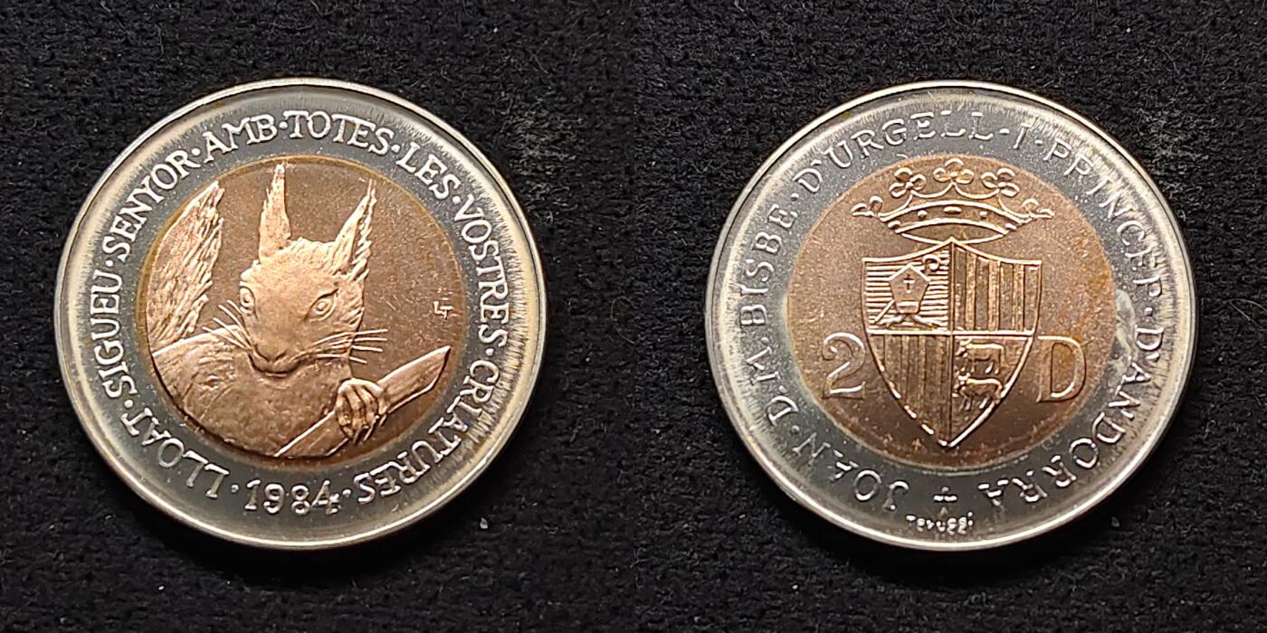 【全场包邮】纯粹捡漏拍491场（免费代拍第28场） 【少见】安道尔1984年2第纳尔野生动物系列3枚双色纪念币-原盒-量5000