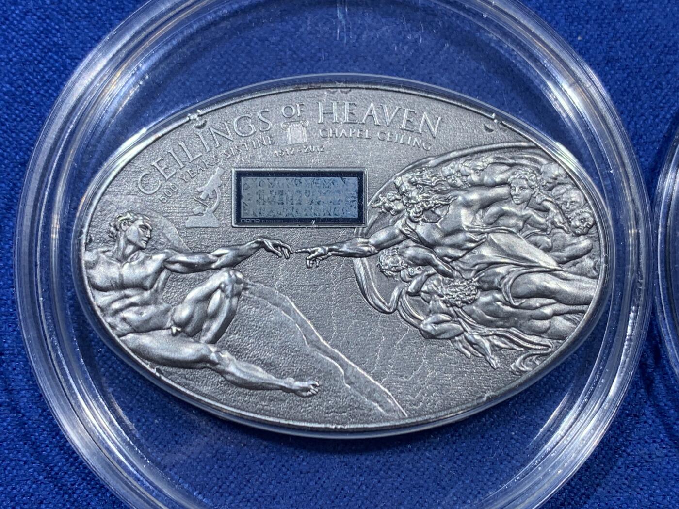 《竞宝斋》第452场 周日，周一 2场连拍 （全场包邮，欢迎送拍） 三枚一组 2012-2014年纳米宗教银币 库克群岛伊丽莎白二世5元 999银 2012年西斯廷教堂（24.8克）+ 2013年拉斐尔（25克）+ 2014年佛罗伦萨大教堂（25.2克），中间图案需要用超级放大镜看