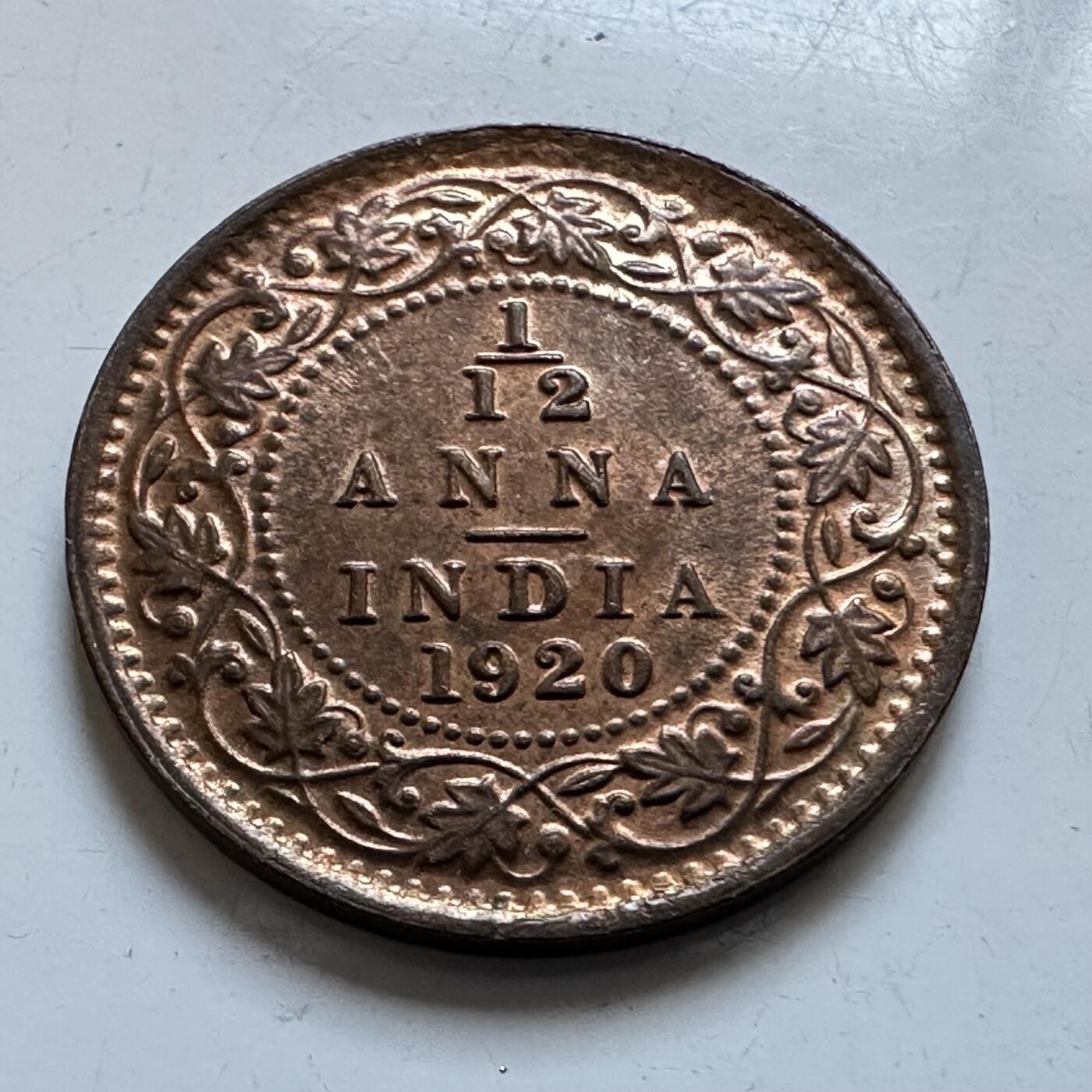 🌹外币初藏🌹🐯2025年第147场  每周二四六晚8️⃣点 接代拍 印度1920年1/12安娜铜币 b