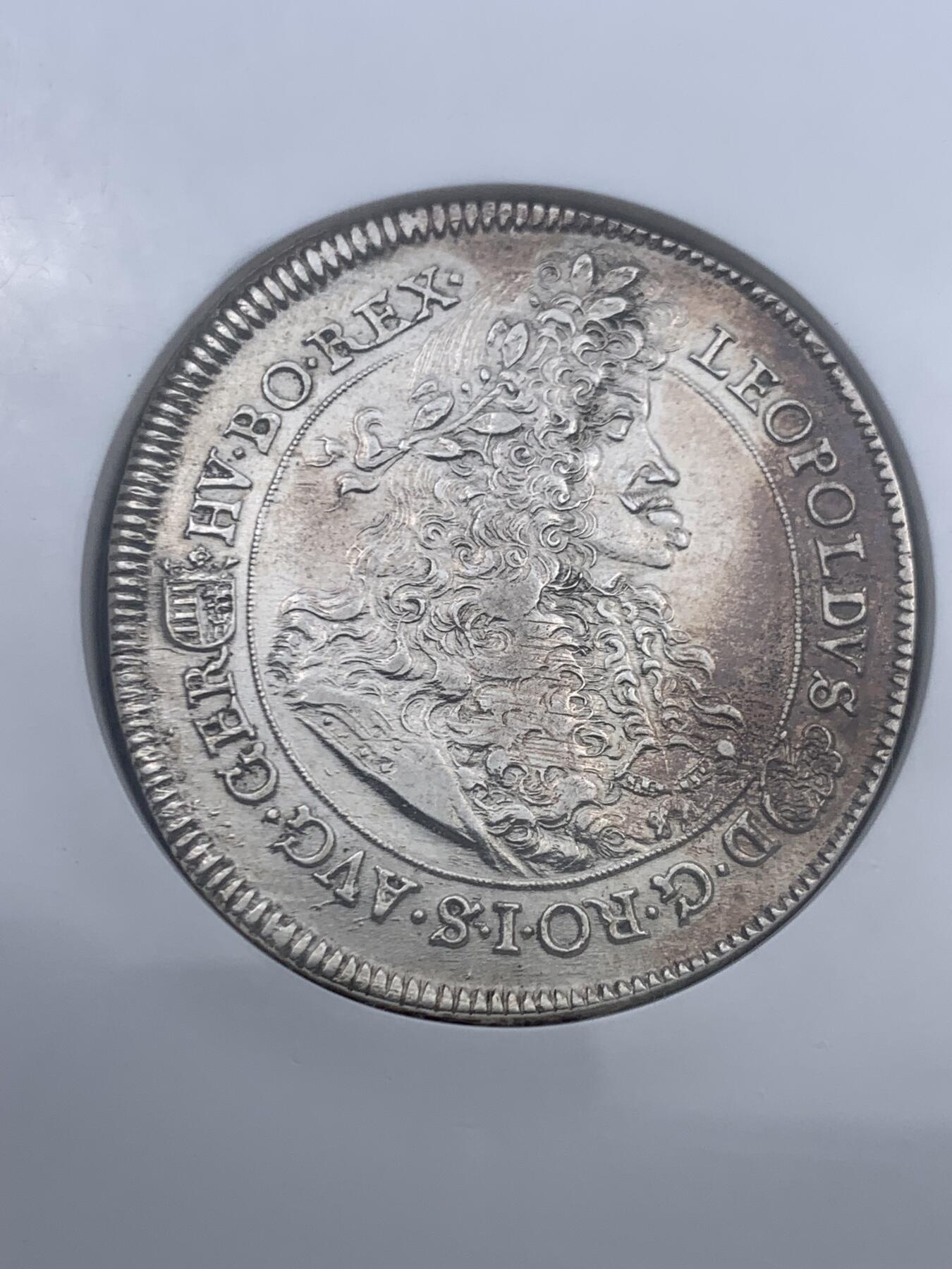 《竞宝斋》第452场 周日，周一 2场连拍 （全场包邮，欢迎送拍） NGC AU 神圣罗马帝国 1691 稀少匈牙利版 利奥博德一世大泰勒 超常规尺寸大盒封装 大波浪经典品种