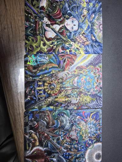 寸草不生拍卖 第十七期  - 卡萃风调雨顺李尊奇老师绘隐藏三连羌姆/女武神/萨满粗闪裸卡3张