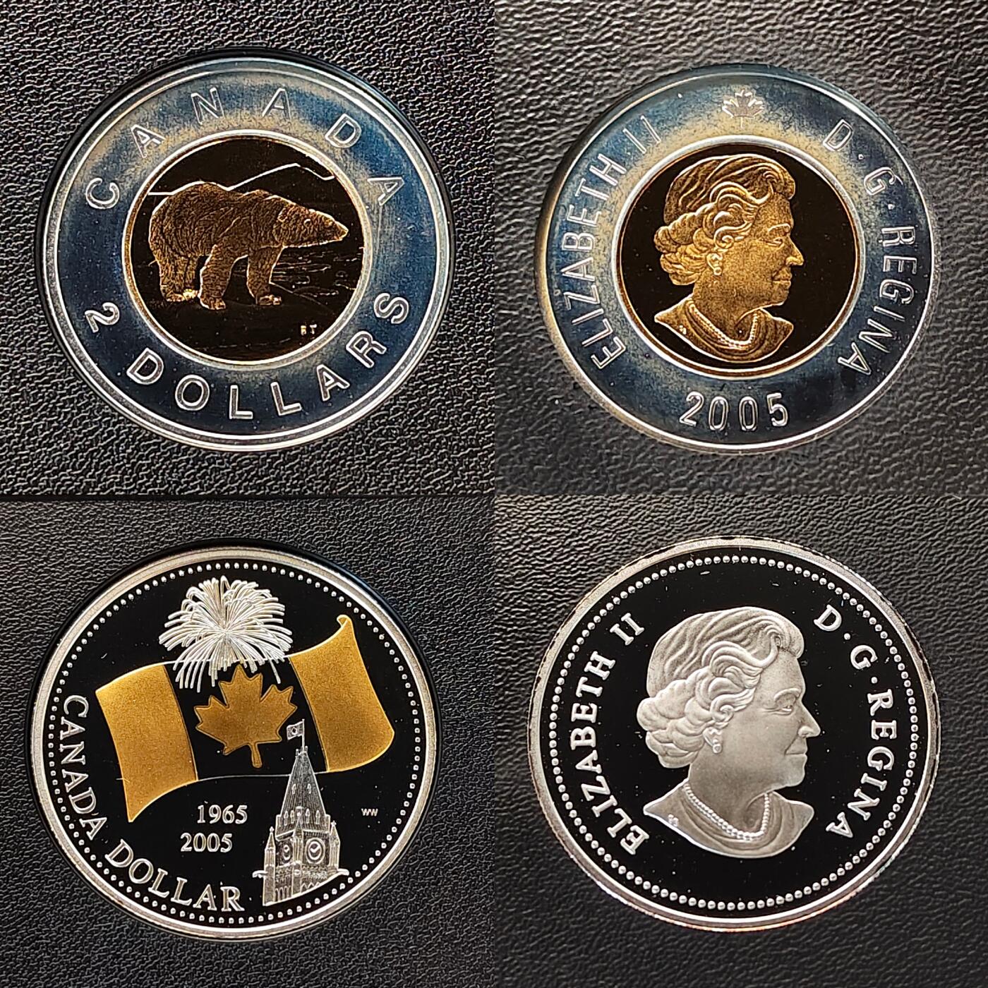 【全场包邮】纯粹捡漏拍491场（免费代拍第28场） 加拿大2005年国旗确立40周年官方精制套币-含1元国旗彩色精制纪念银币-盒证全-共6枚银币（共计56.955克）