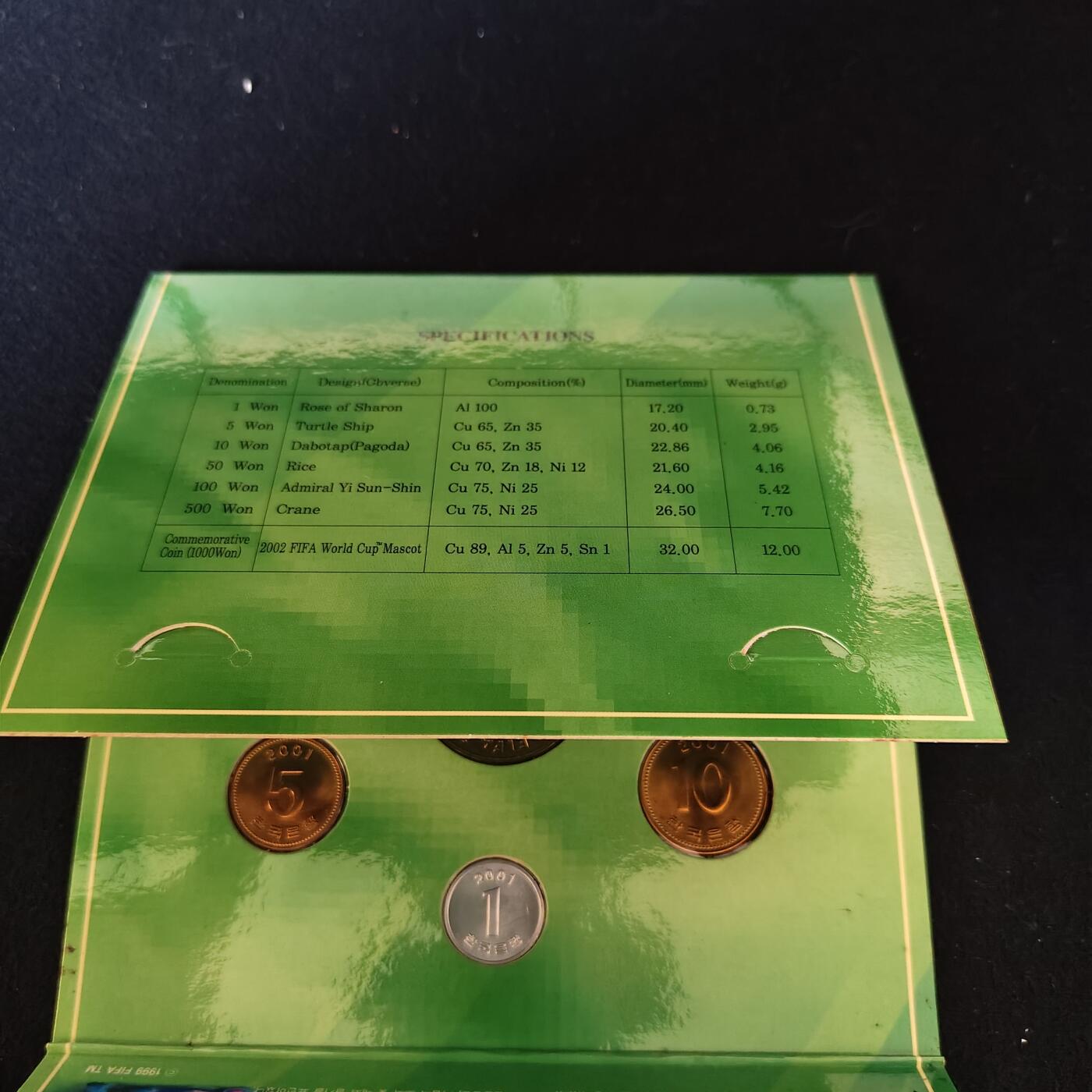 【全场包邮】纯粹捡漏拍491场（免费代拍第28场） 韩国2001年韩日世界杯官方纪念套币-含1000元世界杯纪念币