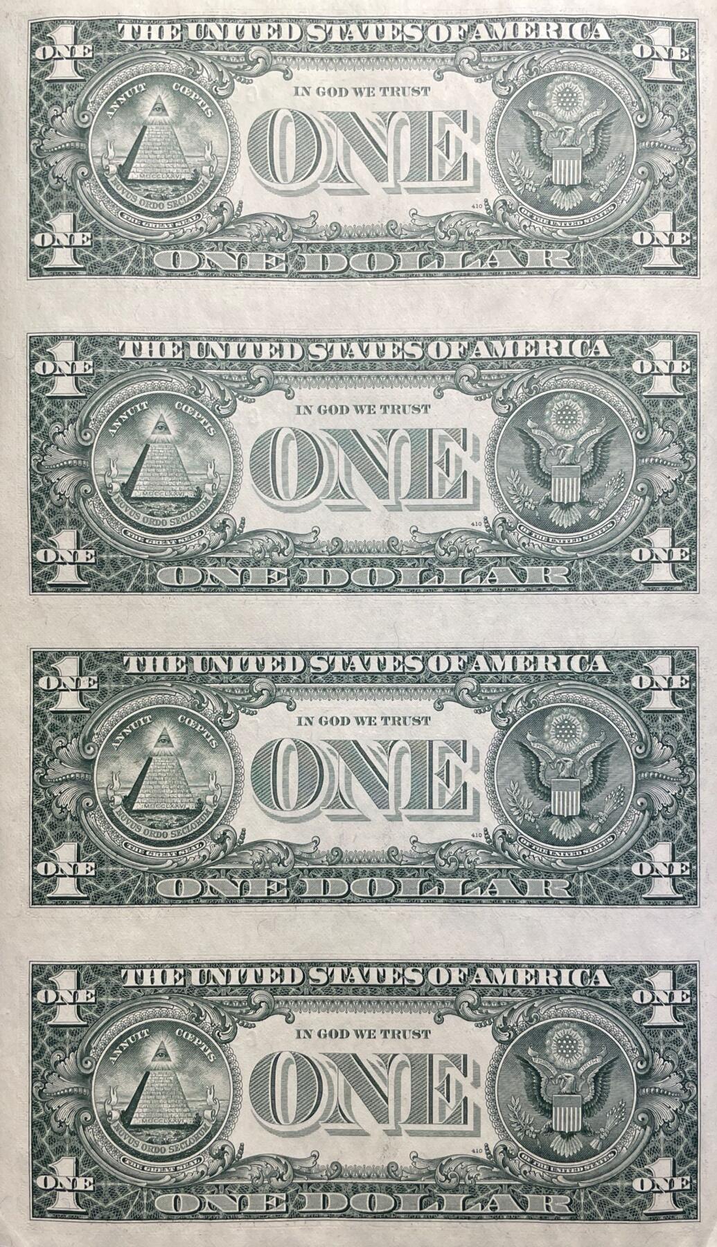 回流1228 美国1988年1美元四连钞 启始号999 连体钞