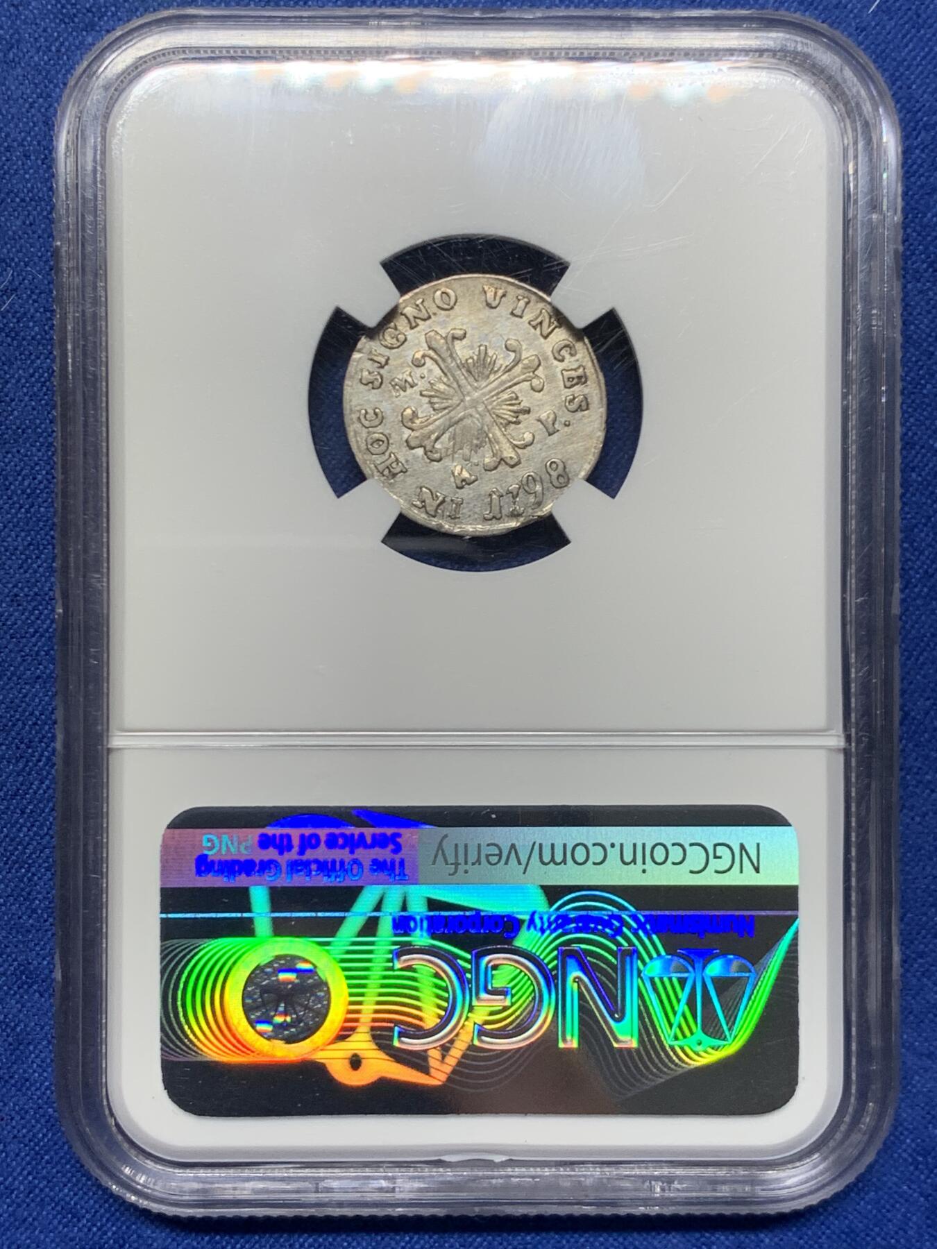 《竞宝斋》第452场 周日，周一 2场连拍 （全场包邮，欢迎送拍） NGC XFD 意大利 那不勒斯与西西里王国 1798年 10GRA 银币 打制不错 细节很好 少见品种