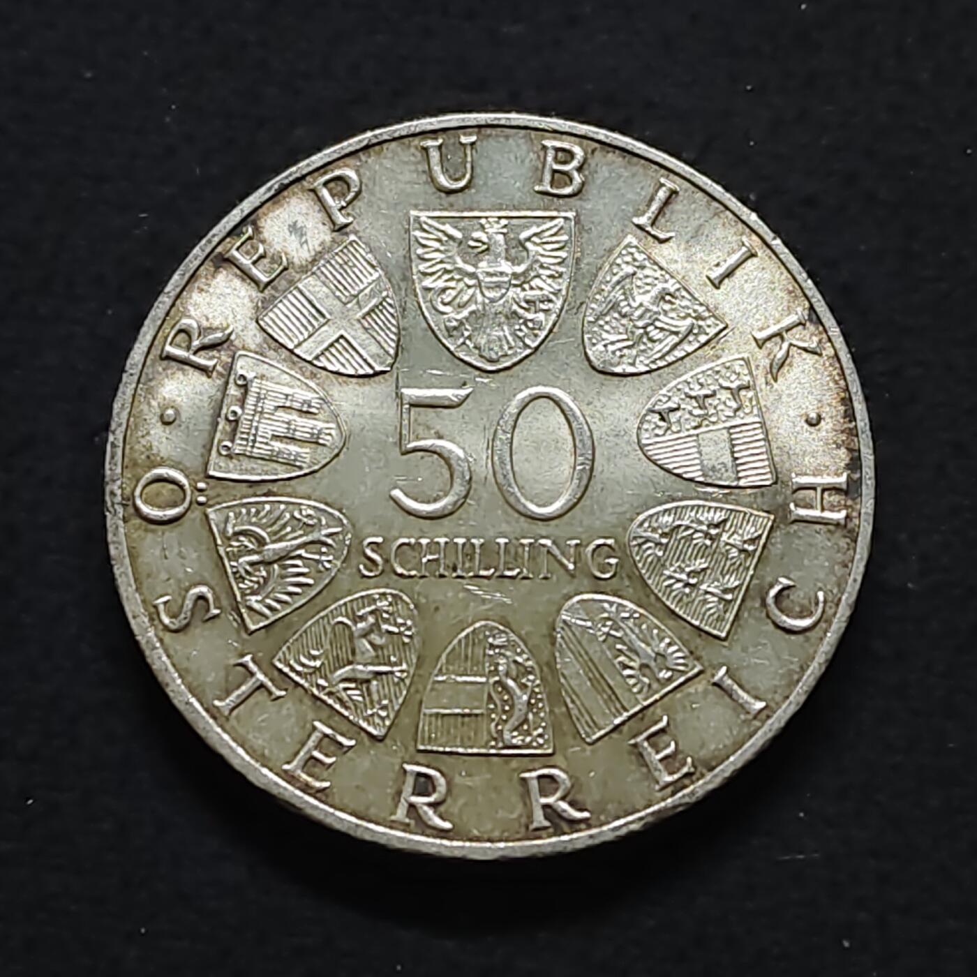 【全场包邮】纯粹捡漏拍491场（免费代拍第28场） 奥地利1966年50先令央行150周年（34毫米20克）纪念银币