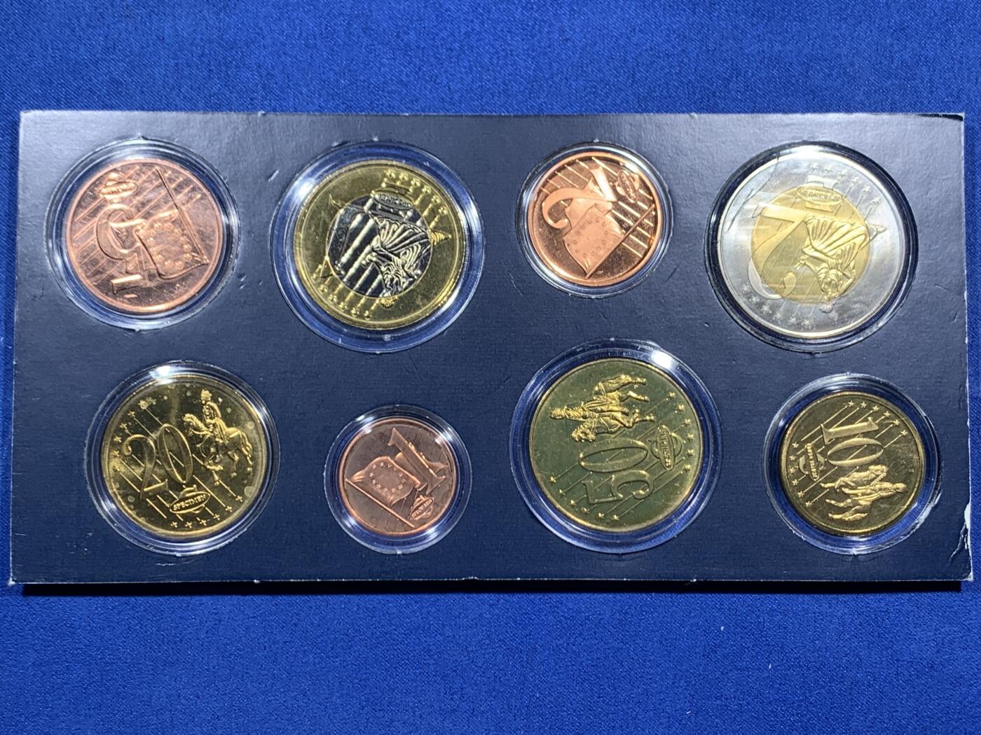 《竞宝斋》第452场 周日，周一 2场连拍 （全场包邮，欢迎送拍） 塞浦路斯2003年加厚欧元样币 8枚装 带原证书