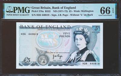 世界靓号纸钞第七十九期 - 1971年英国英格兰银行5镑 D序列 PMG66