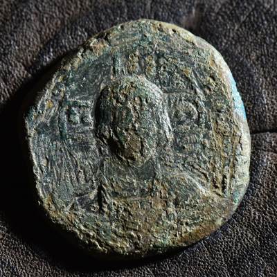 【良泉】第45期【直播场】1月15日晚19.30点开拍！ 208组，西方古代钱币、丝路古珠杂项专场 - 公元1023-1028年【拜占庭】 巴西尔二世和君士坦丁八世共治，晚期版A类无名富力，大铜币，9.65克