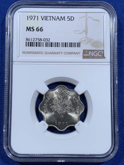 《竞宝斋》第452场 周日，周一 2场连拍 （全场包邮，欢迎送拍） - NGC MS66 越南1971年水稻5D