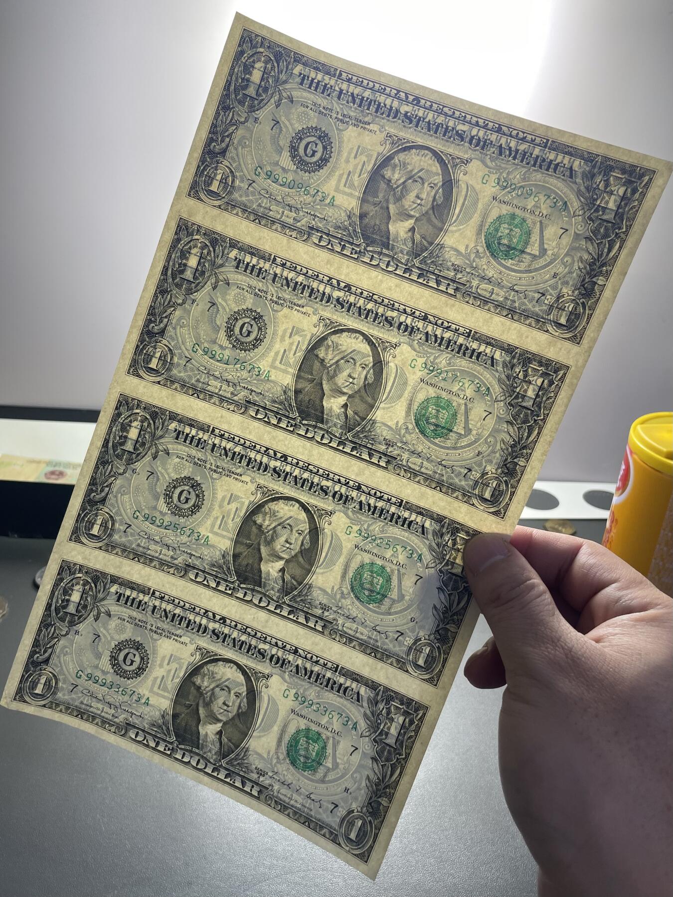 回流1228 美国1988年1美元四连钞 启始号999 连体钞