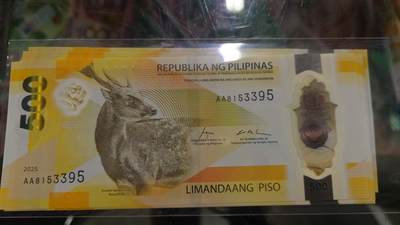 【新年二拍】世界钱币～微拍第223期暨2025年第63期  裸钞专场超低起拍 欢迎参与 - 2025年菲律宾500塑料钞首发AA冠 全新绝品无47尾号395