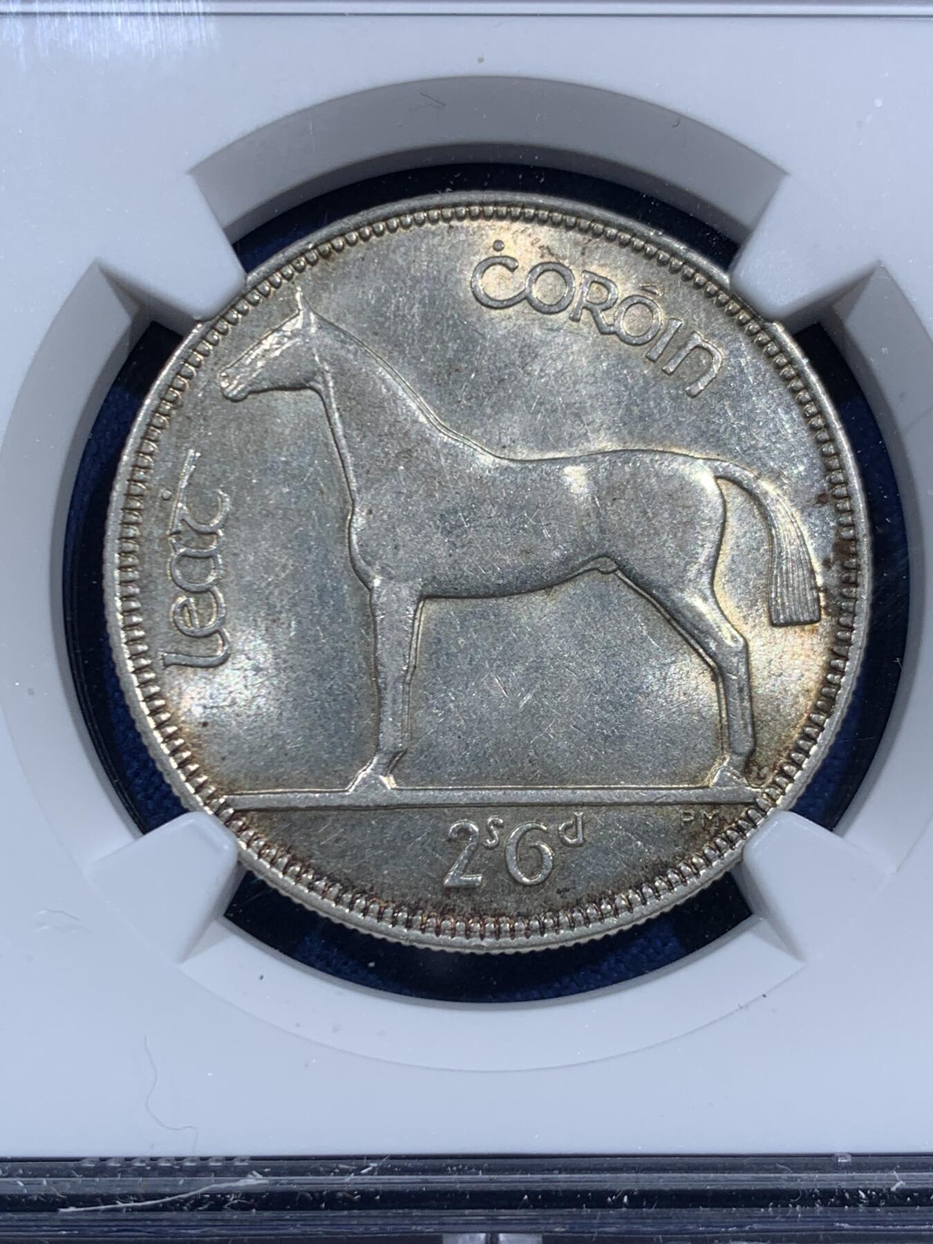 《竞宝斋》第452场 周日，周一 2场连拍 （全场包邮，欢迎送拍） NGC MS61 爱尔兰1928年半克朗银币，爱尔兰独立后首套铸币的最大面值银币