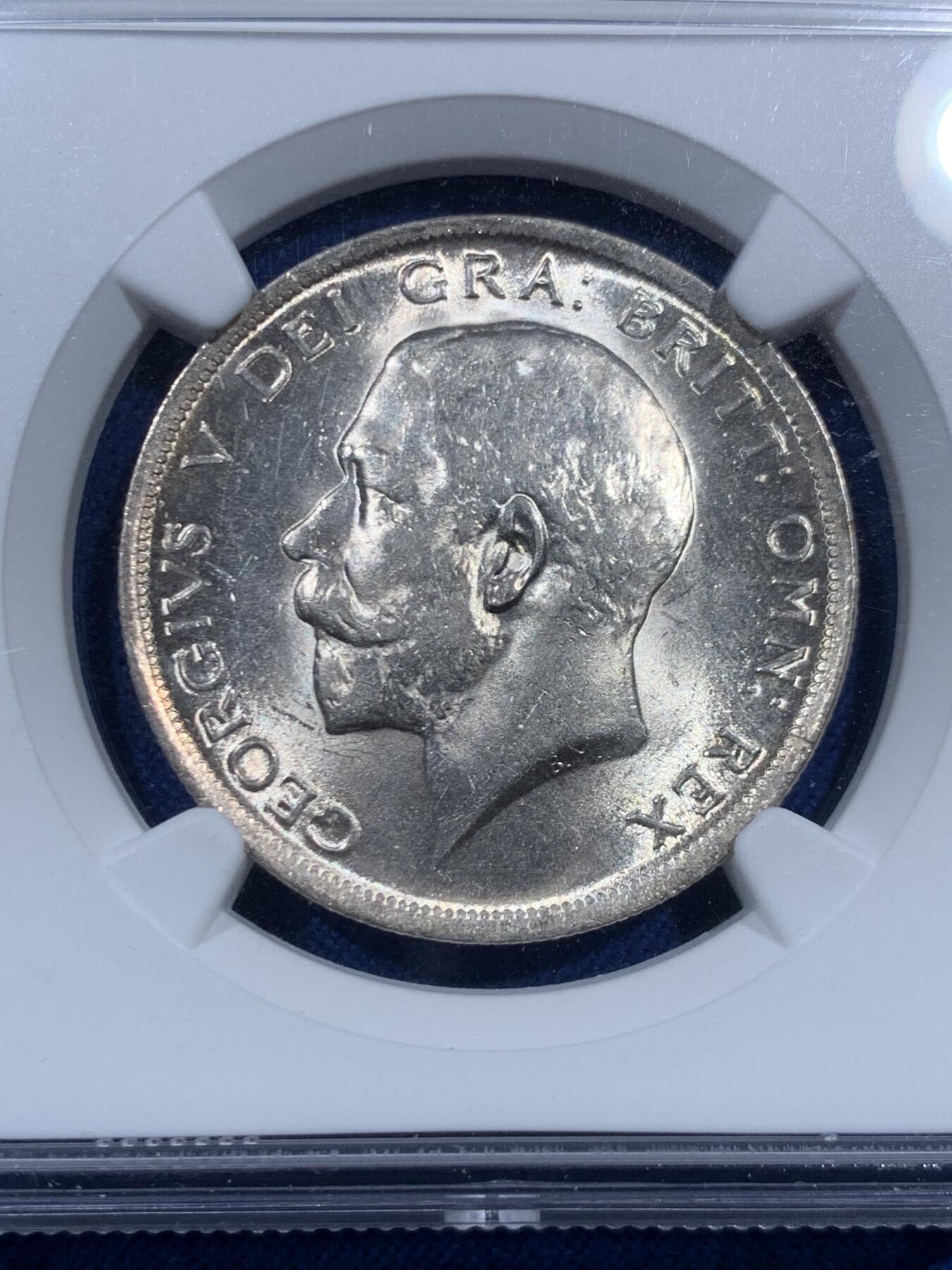 《竞宝斋》第452场 周日，周一 2场连拍 （全场包邮，欢迎送拍） NGC MS64 英国1916年乔五半克朗银币 925高银版本