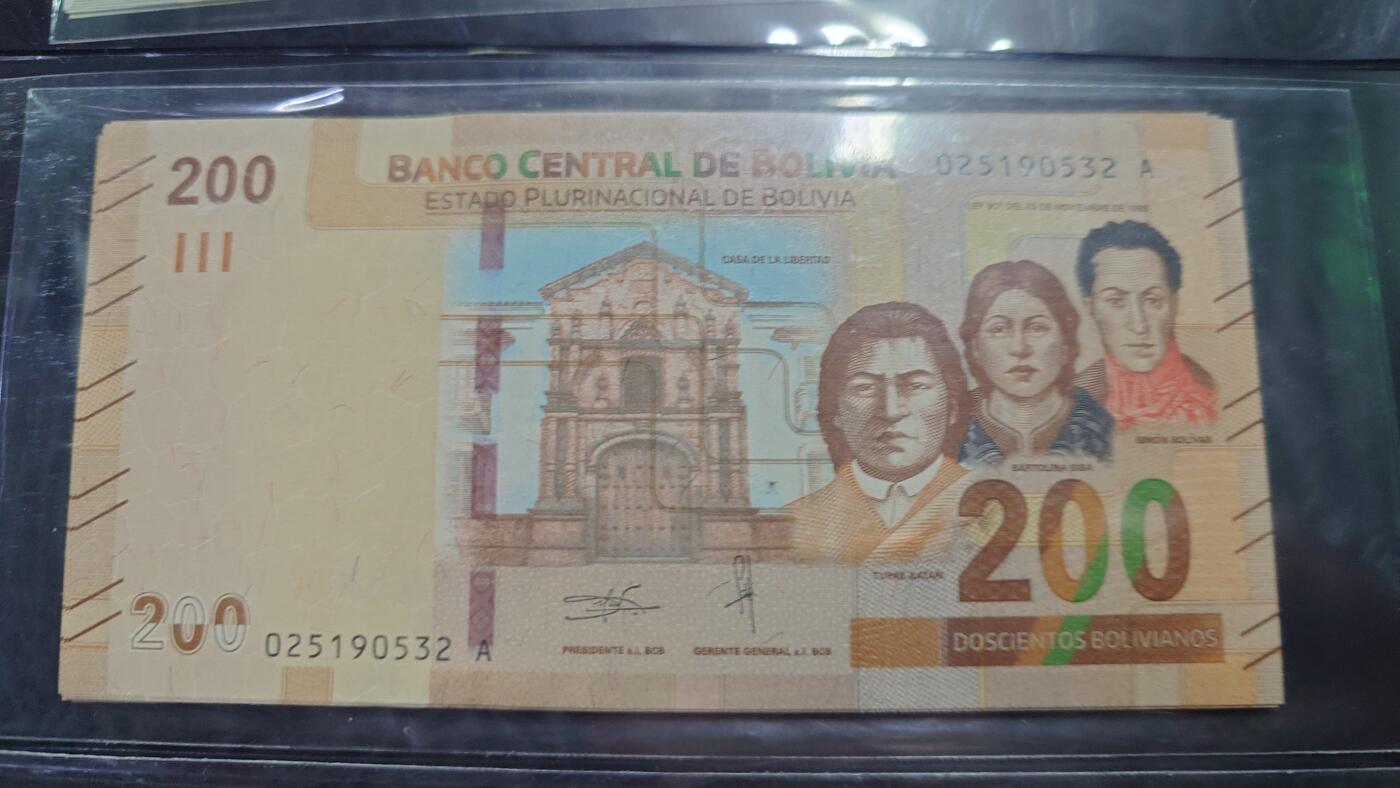 【新年二拍】世界钱币～微拍第223期暨2025年第63期  裸钞专场超低起拍 欢迎参与 2018年玻利维亚200 无47尾号529 全新绝品