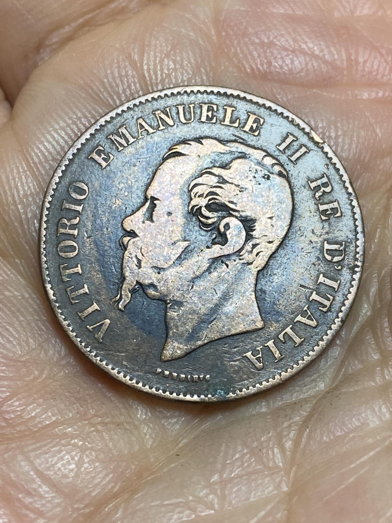 2026年第一场(总第一百七十场）外国好品散币场(免佣金) 意大利王国1861年5分(维托里奥·埃马努埃莱二世，M标米兰造，首发年仅发行2年)