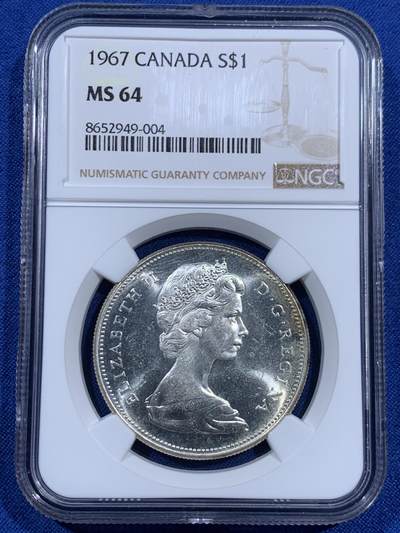 《竞宝斋》第452场 周日，周一 2场连拍 （全场包邮，欢迎送拍） - NGC MS64 加拿大1967年大雁一元银币 经典工艺 光度漂亮